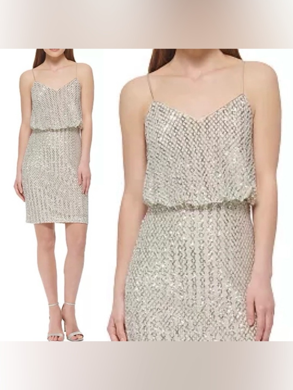 VINCE CAMUTO
Women's Sequined Blouson
Sheath Dress size 14 Champagne Gold